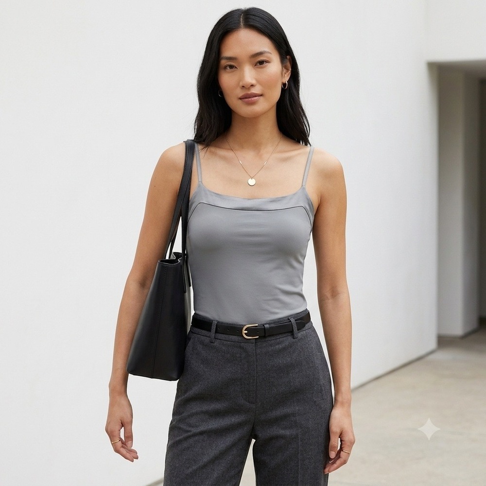 Banana‎ Republic SL Nini Cami Tank Top Stretch Satin Trim Adjustable Grey XL